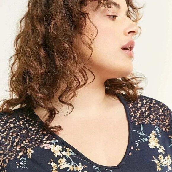 NWT Reitman's Elastic Waist Printed Dress With Crochet Inserts Navy Blue Large - Picture 3 of 13